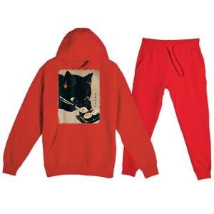 Kawaii Cat Eating Sushi Funny Japanese Anime Cute Cat Premium Hooded Sweatsuit Set