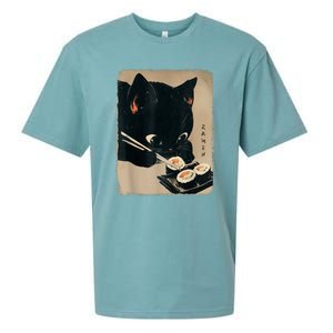 Kawaii Cat Eating Sushi Funny Japanese Anime Cute Cat Sueded Cloud Jersey T-Shirt