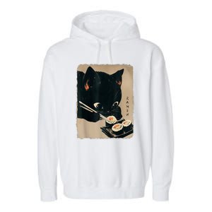 Kawaii Cat Eating Sushi Funny Japanese Anime Cute Cat Garment-Dyed Fleece Hoodie