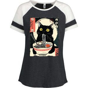 Kawaii Cat Eating Ramen Noodles Funny Anime Gift Girl Enza Ladies Jersey Colorblock Tee