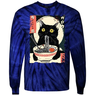 Kawaii Cat Eating Ramen Noodles Funny Anime Gift Girl Tie-Dye Long Sleeve Shirt