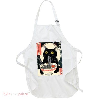 Kawaii Cat Eating Ramen Noodles Funny Anime Gift Girl Full-Length Apron With Pockets