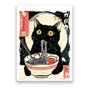 Kawaii Cat Eating Ramen Noodles Funny Anime Gift Girl Poster