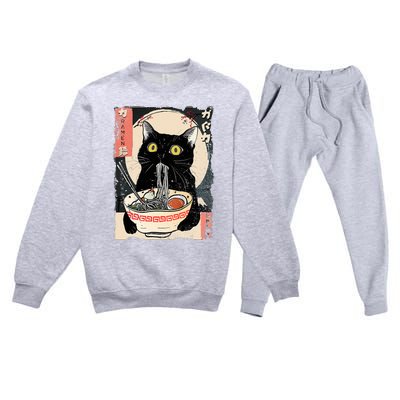 Kawaii Cat Eating Ramen Noodles Funny Anime Premium Crewneck Sweatsuit Set