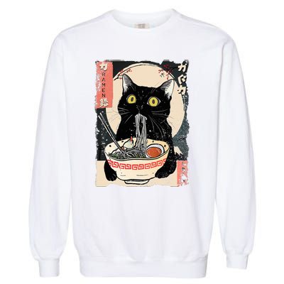 Kawaii Cat Eating Ramen Noodles Funny Anime Garment-Dyed Sweatshirt