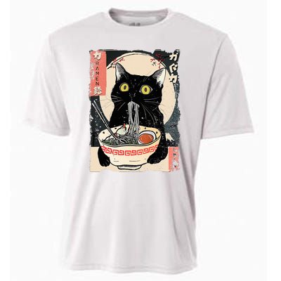 Kawaii Cat Eating Ramen Noodles Funny Anime Cooling Performance Crew T-Shirt