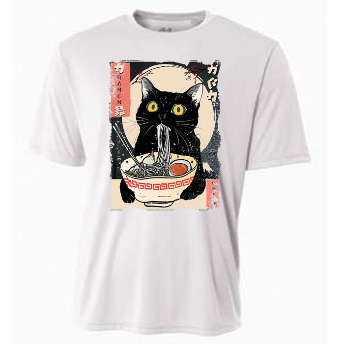 Kawaii Cat Eating Ramen Noodles Funny Anime Cooling Performance Crew T-Shirt