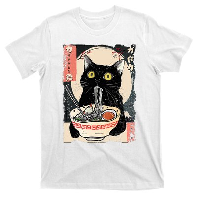 Kawaii Cat Eating Ramen Noodles Funny Anime T-Shirt