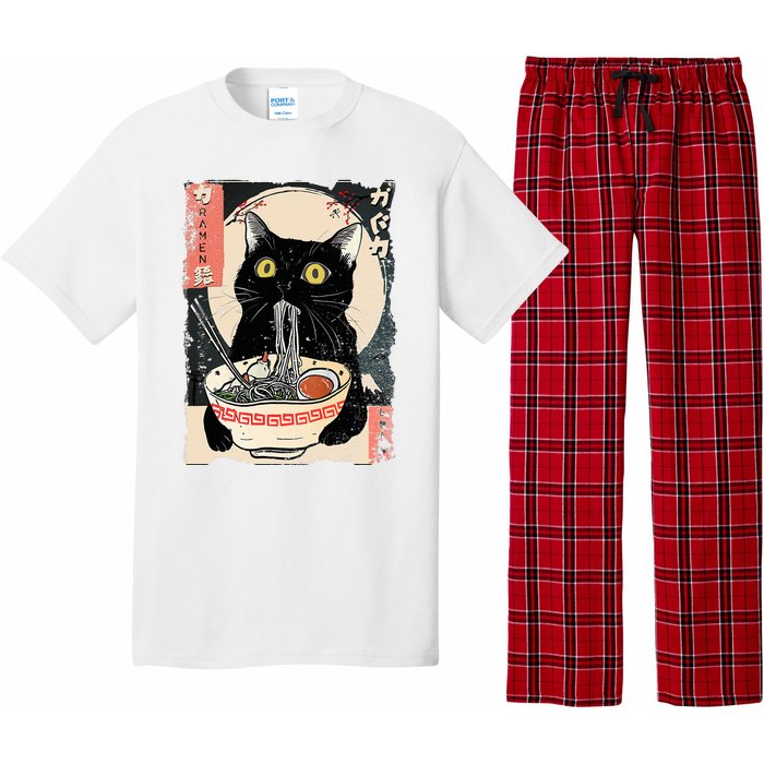 Kawaii Cat Eating Ramen Noodles Funny Anime Pajama Set