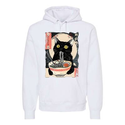 Kawaii Cat Eating Ramen Noodles Funny Anime Premium Hoodie