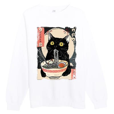 Kawaii Cat Eating Ramen Noodles Funny Anime Premium Crewneck Sweatshirt