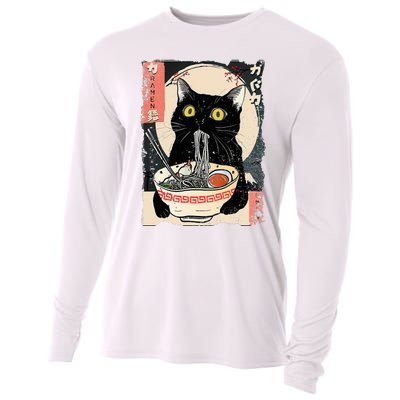 Kawaii Cat Eating Ramen Noodles Funny Anime Cooling Performance Long Sleeve Crew