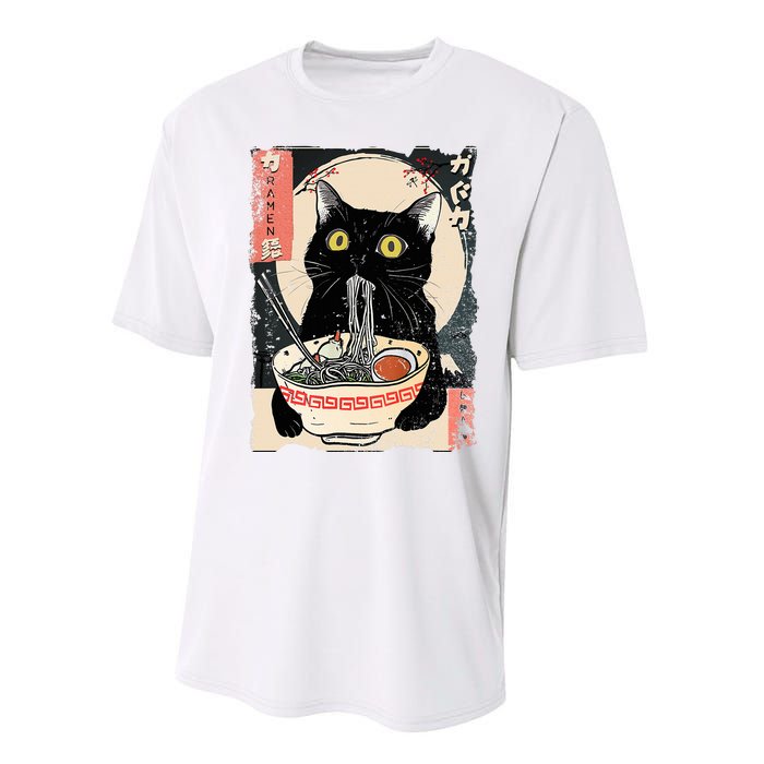 Kawaii Cat Eating Ramen Noodles Funny Anime Performance Sprint T-Shirt