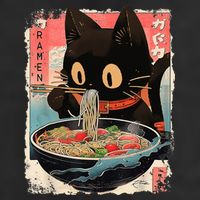 Kawaii Cat Eating Ramen Noodles Anime 7 Panel Mesh Trucker Snapback Hat