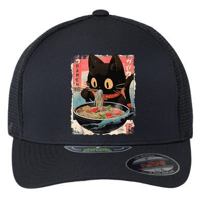 Kawaii Cat Eating Ramen Noodles Anime Flexfit Unipanel Trucker Cap