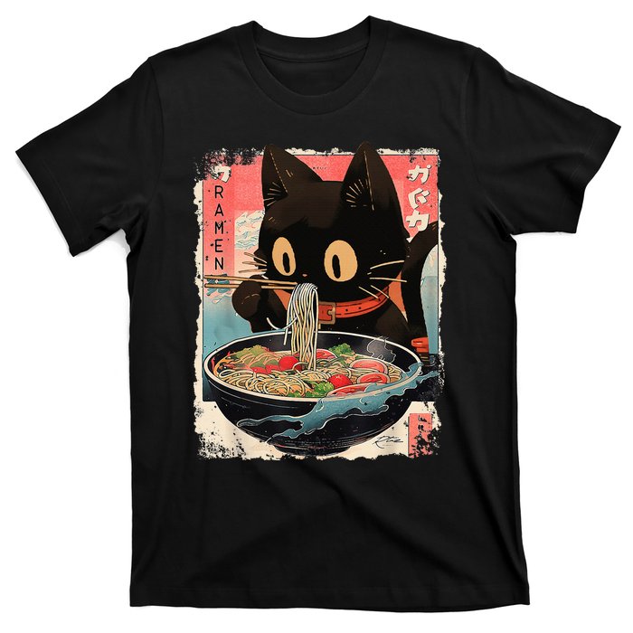 Kawaii Cat Eating Ramen Noodles Anime T-Shirt