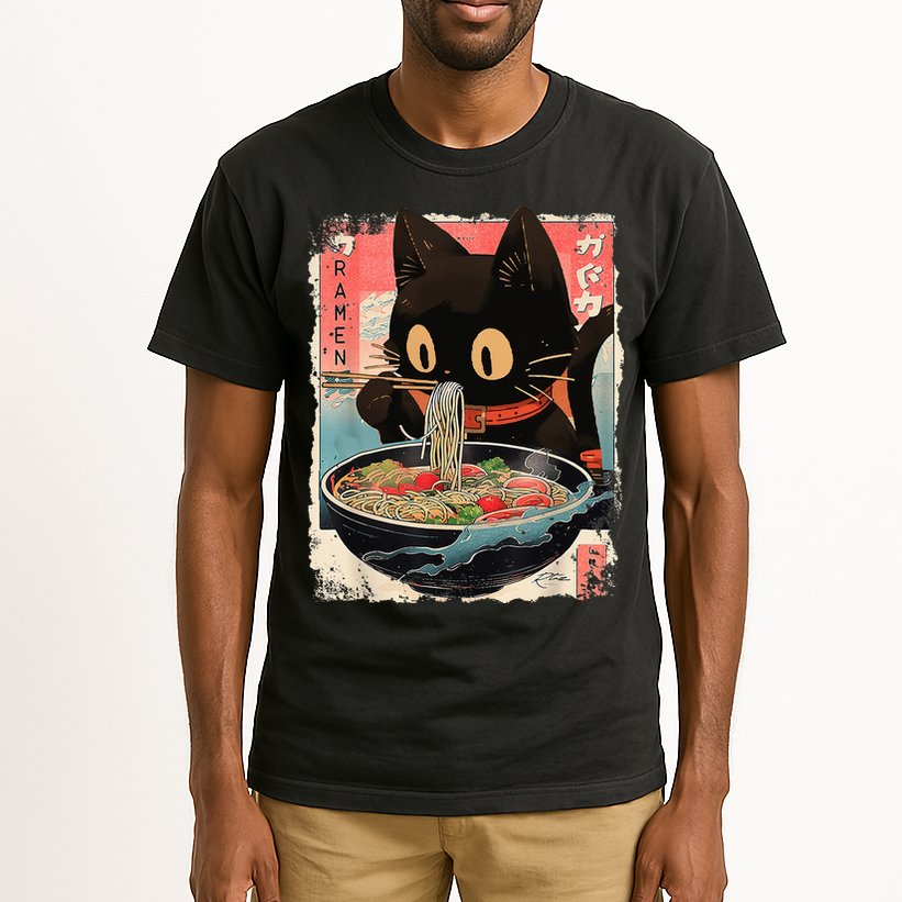 Kawaii Cat Eating Ramen Noodles Anime Tall T-Shirt
