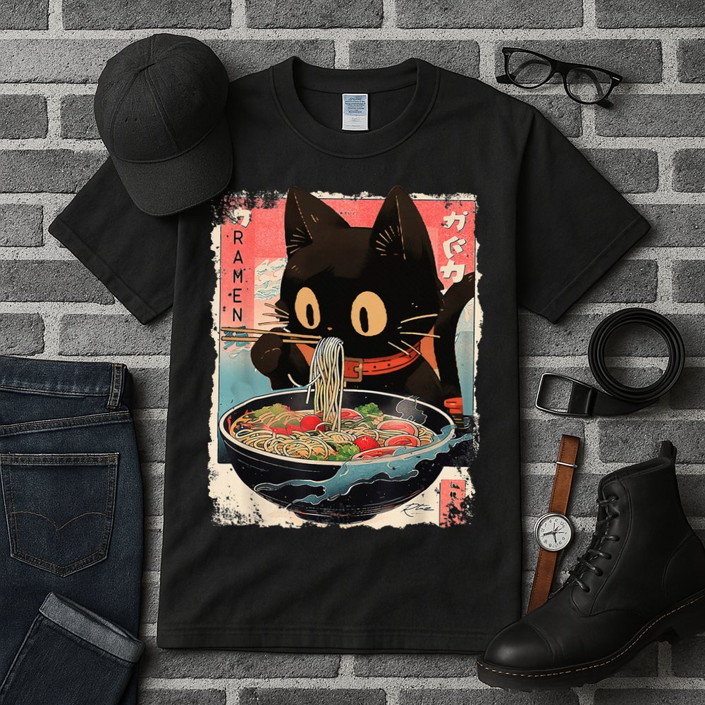 Kawaii Cat Eating Ramen Noodles Anime Tall T-Shirt