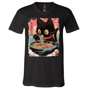 Kawaii Cat Eating Ramen Noodles Anime V-Neck T-Shirt