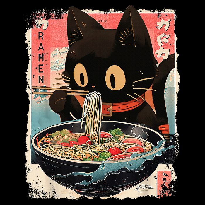 Kawaii Cat Eating Ramen Noodles Anime City Backpack