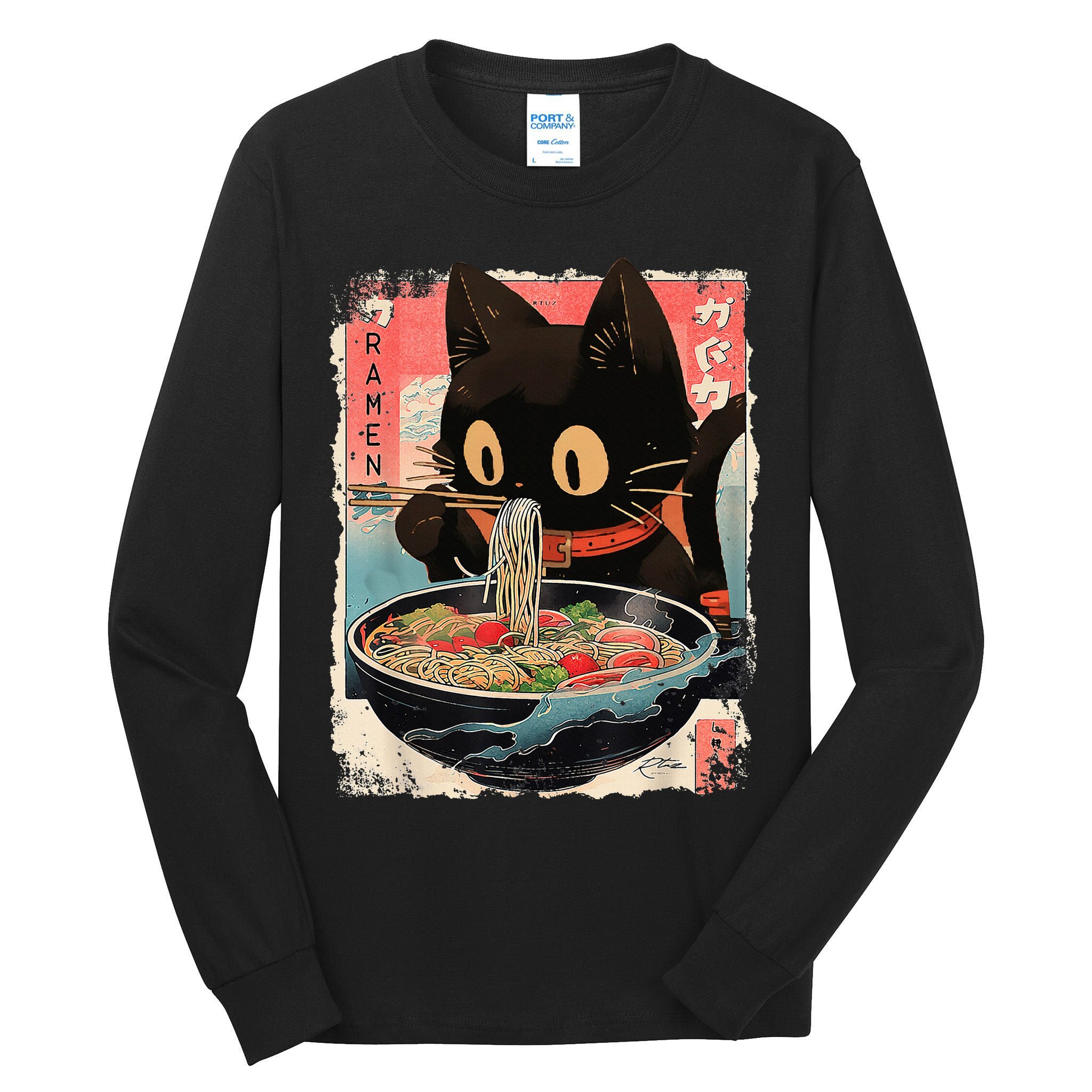 Kawaii Cat Eating Ramen Noodles Anime Tall Long Sleeve T-Shirt