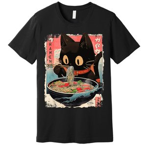 Kawaii Cat Eating Ramen Noodles Anime Premium T-Shirt