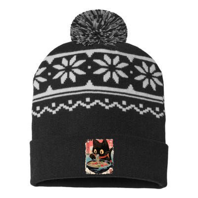 Kawaii Cat Eating Ramen Noodles Anime USA-Made Snowflake Beanie