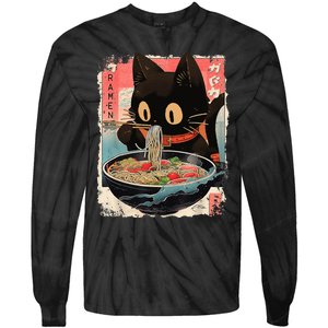 Kawaii Cat Eating Ramen Noodles Anime Tie-Dye Long Sleeve Shirt