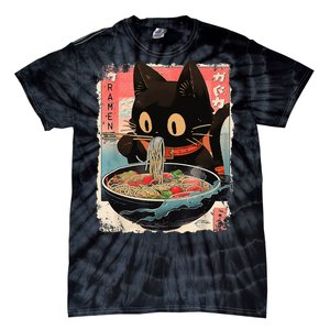 Kawaii Cat Eating Ramen Noodles Anime Tie-Dye T-Shirt