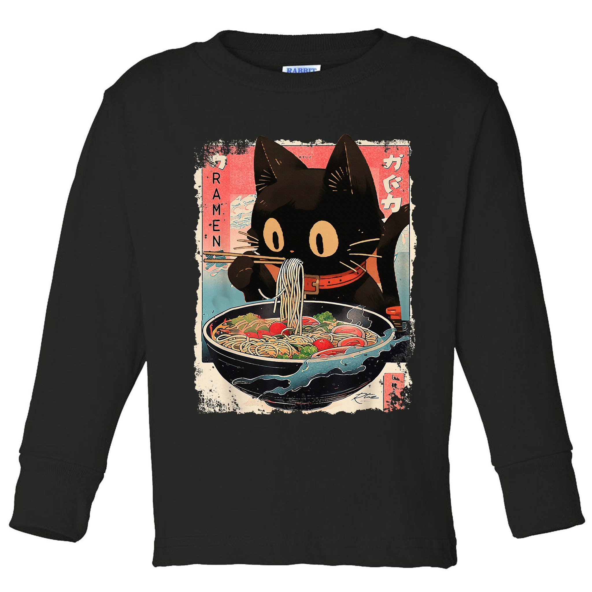 Kawaii Cat Eating Ramen Noodles Anime Toddler Long Sleeve Shirt
