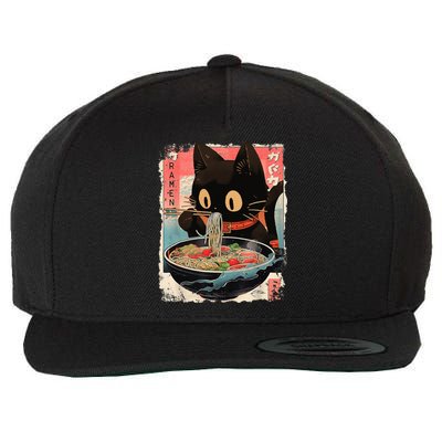 Kawaii Cat Eating Ramen Noodles Anime Wool Snapback Cap