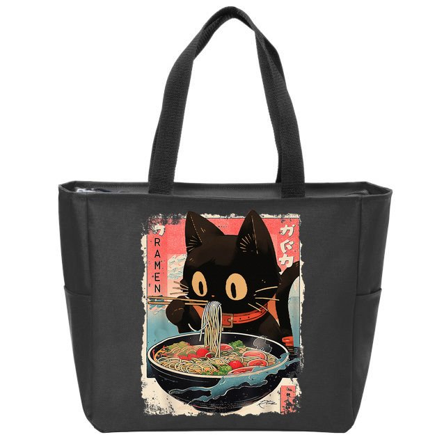 Kawaii Cat Eating Ramen Noodles Anime Zip Tote Bag