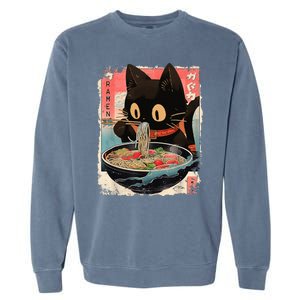 Kawaii Cat Eating Ramen Noodles Anime Garment-Dyed Sweatshirt