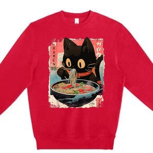 Kawaii Cat Eating Ramen Noodles Anime Premium Crewneck Sweatshirt