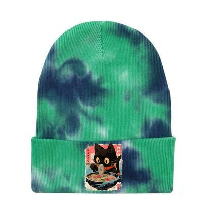 Kawaii Cat Eating Ramen Noodles Anime Tie Dye 12in Knit Beanie