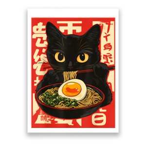 Kawaii Cat Eating Ramen Noodle Anime Retro Japanese Poster