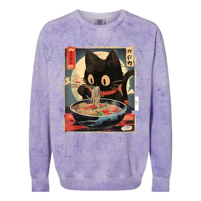 Kawaii Cat Eating Ramen Noodles Anime Gift Colorblast Crewneck Sweatshirt