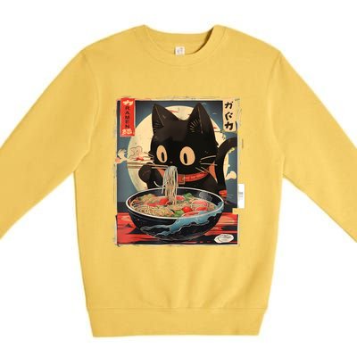 Kawaii Cat Eating Ramen Noodles Anime Gift Premium Crewneck Sweatshirt