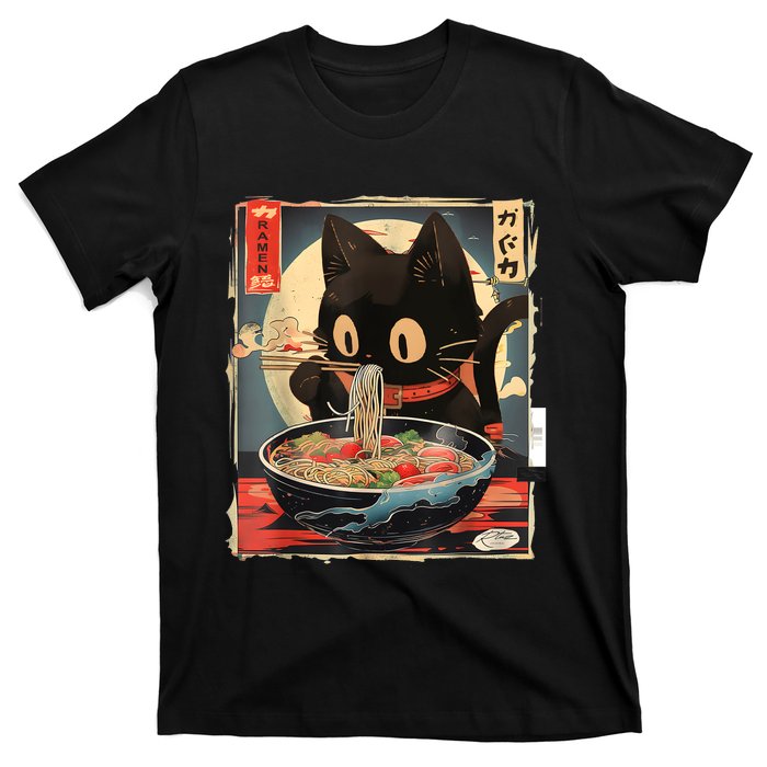 Kawaii Cat Eating Ramen Noodles Anime Gift T-Shirt