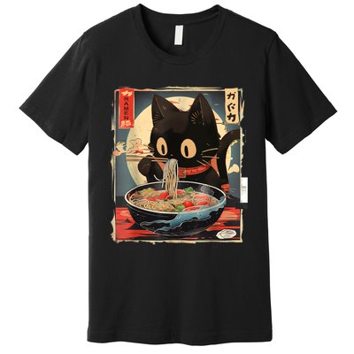 Kawaii Cat Eating Ramen Noodles Anime Gift Premium T-Shirt