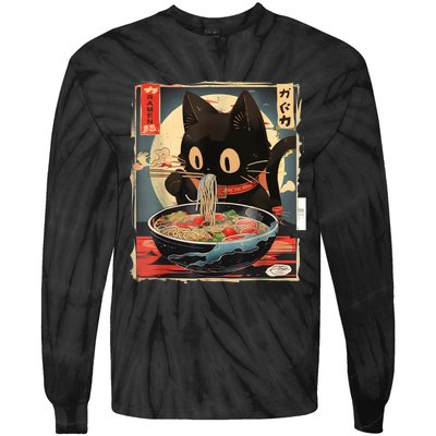 Kawaii Cat Eating Ramen Noodles Anime Gift Tie-Dye Long Sleeve Shirt