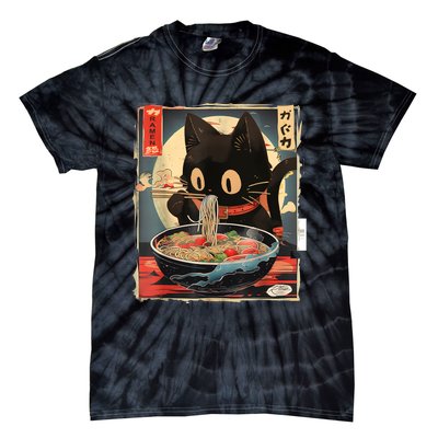 Kawaii Cat Eating Ramen Noodles Anime Gift Tie-Dye T-Shirt