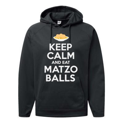 Keep Calm Eat Matzo Balls Funny Passover Jewish Performance Fleece Hoodie