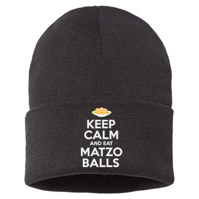 Keep Calm Eat Matzo Balls Funny Passover Jewish Sustainable Knit Beanie