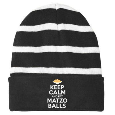 Keep Calm Eat Matzo Balls Funny Passover Jewish Striped Beanie with Solid Band