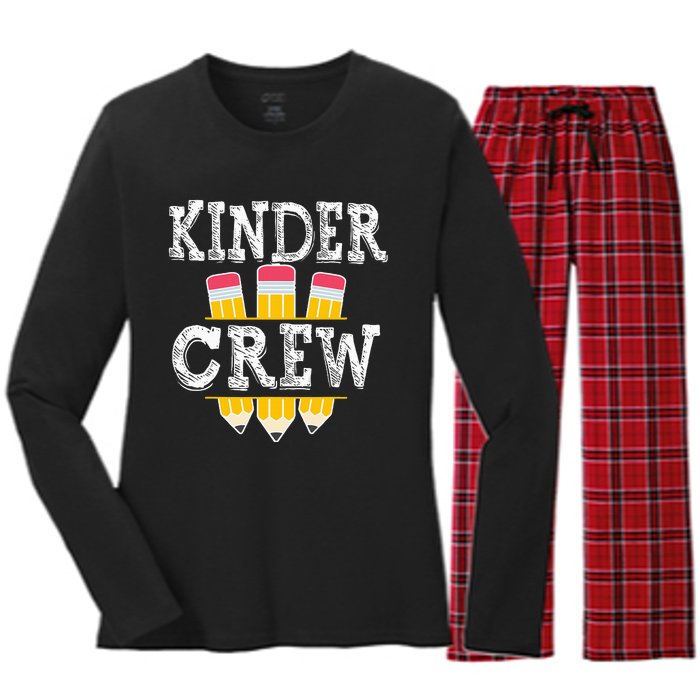 Kinder Crew Fun Kindergarten Squad Teacher 1st Day of School Women's Long Sleeve Flannel Pajama Set 