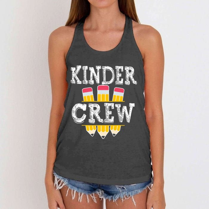 Kinder Crew Fun Kindergarten Squad Teacher 1st Day of School Women's Knotted Racerback Tank