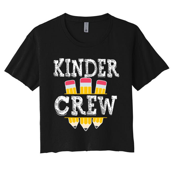 Kinder Crew Fun Kindergarten Squad Teacher 1st Day of School Women's Crop Top Tee