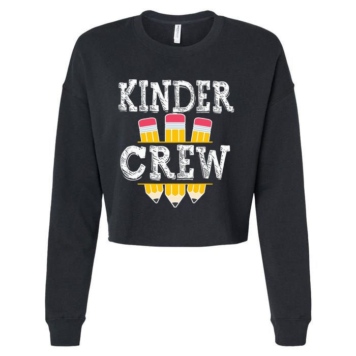 Kinder Crew Fun Kindergarten Squad Teacher 1st Day of School Cropped Pullover Crew