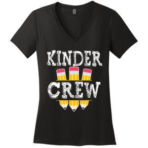 Kinder Crew Fun Kindergarten Squad Teacher 1st Day of School Women's V-Neck T-Shirt